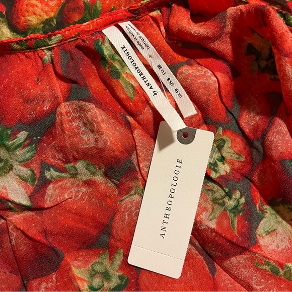 Anthropologie Ruffled Graphic Strawberry Print Tank Top Blouse Novelty Print - Picture 5 of 6